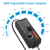 SHNITPWR 3.5V - 24V Power Supply 96W AC Adapter DC 3.5V 5V 6V 9V 12V 15V 18V 19V 20V 24V Adjustable Universal Power Adapter Converter Transformer 100V-240V Input with 14 Tips and Polarity Converter